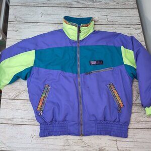 Edge Wear Ski Jacket Purple Teal Neon 90s Retro Colorblock – Women’s 12